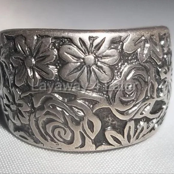 Silpada Vintage RARE Floral Garden Etched Oxidized Solid Sterling Silver Ring - Picture 7 of 7